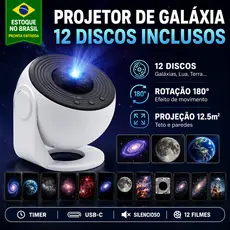 Projetor Galaxia Luminaria Led Estrelas Terra Lua Nebulosa 12 em 1 Giratorio 360 Com Timer