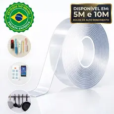 Fita Dupla Face Mágica Nano Gel 5m 10m Transparente Extra Forte para Parede Sem Furos Lavável