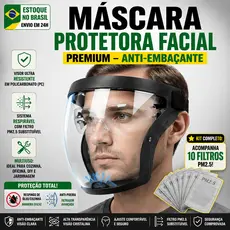 Protetor Facial Face Shield Transparente Anti-Embaçante Máscara Proteção Completa Cozinha Oficina Com 10 Filtros
