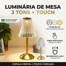 Luminária de Mesa 3 Tons Abajur Cristal Candeeiro Cabeceira LED Recarregável Decoração Sala Quarto