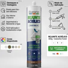 Rejunte Acrílico Premium Anti-Mofo Resistente Pronto uso Barone 400g