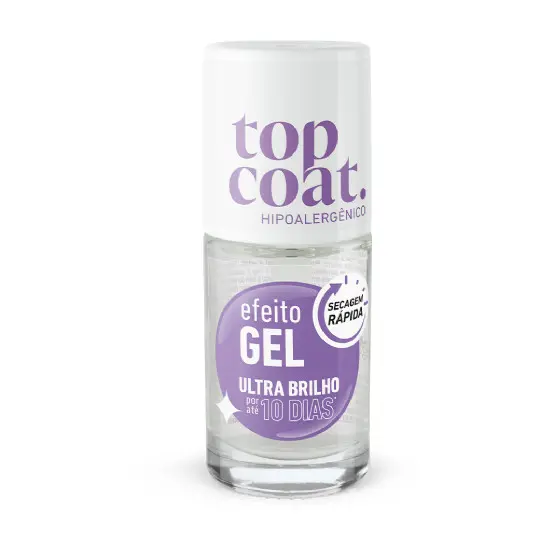 Top Coat Blant Efeito Gel Hipoalergênico – Incolor | Secagem Rápida Brilho e Proteção