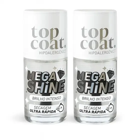 Kit 2 Top Coat Mega Shine 8,5ml Blant – Brilho Intenso e Secagem Rápida