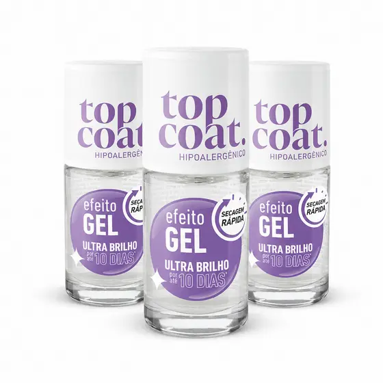 Kit 3 Top Coat Blant Efeito Gel Hipoalergênico – Incolor | Brilho Intenso e Secagem Rápida