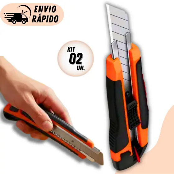 KIT 2 ESTILETES GRANDE PROFISSIONAL EMBORRACHADO COM TRAVA SUPER RESISTENTE E PRECISO PARA USO PROFISSIONAL