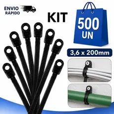 Abraçadeira Com Olhal Nylon preta 3,6 X 200MM Enforca G@to fita hellerman Cinta Plástica prendedor de cabos e fios