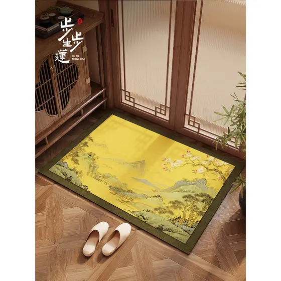Novo estilo chinês amarelo paisagem banheiro tapete de banheiro diatomáceas lama pé tapete porta do banheiro de secagem