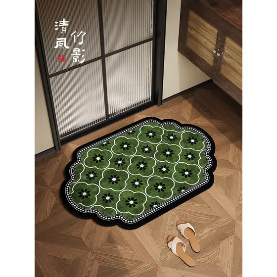 Novo estilo chinês tapete de porta do banheiro macio Diatom lama absorvente tapete toalete antiderrapante verde pequeno