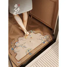 Novo estilo chinês semicírculo vermelho estilo chinês tapetes de banheiro absorver água porta do banheiro diatomáceas la