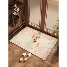 Novo estilo chinês bordado lótus banheiro tapete toalete diatomácea lama pé tapete porta do banheiro de secagem rápida A