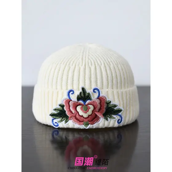 Chapéu de lã feminino estilo étnico bordado flor chapéu de malha chapéu frio outono inverno melão pele chapéu All-Match
