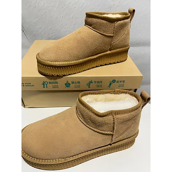 Botas de neve de sola grossa couro genuíno tubo curto estilo básico botas de neve fosco dedo do pé redondo sapatos de al