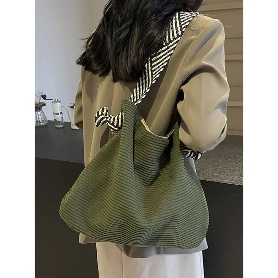 Outono inverno listrado sacola feminina 2026 estilo coreano novo estilo Casual All-Match alça de ombro larga bolsa de om