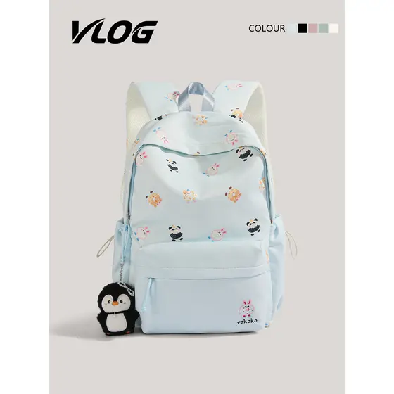 VLOG mochila escolar estampada fofa de alta aparência, mochila leve simples para estudantes do ensino médio, mochila Fe