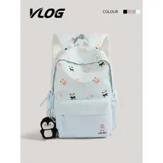 VLOG mochila escolar estampada fofa de alta aparência, mochila leve simples para estudantes do ensino médio, mochila Fe