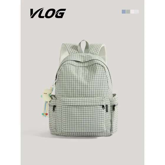 VLOG mochila escolar xadrez de alto valor, feminina, estudantes do ensino médio, grande capacidade, leve, simples, ensin
