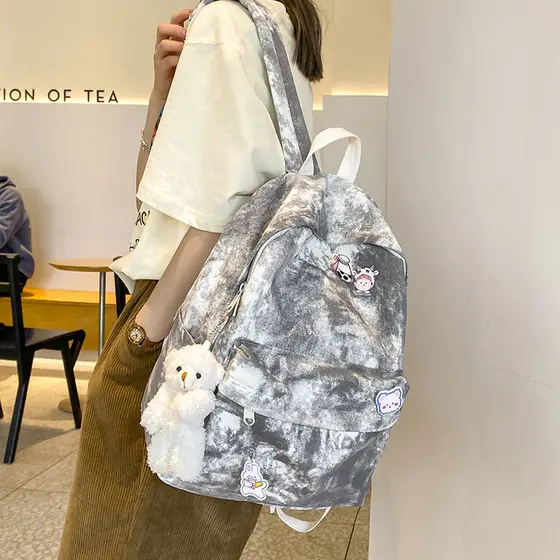 Tie-Dye lona mochila feminina estudantes universitários simples All-Match High-End mochila japonês ins