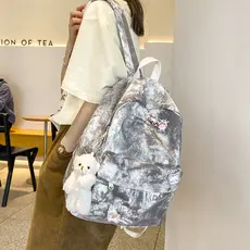Tie-Dye lona mochila feminina estudantes universitários simples All-Match High-End mochila japonês ins
