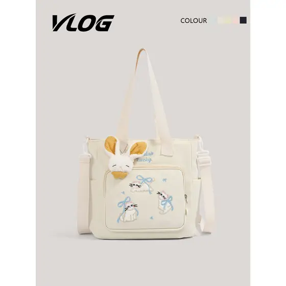 VLOG Bonito Gato Bordado Portátil Bolsa Mensageiro Feminina Estudante Classe Bolsa Bolsa de Mão Bolsa Tutorial Bolsa de