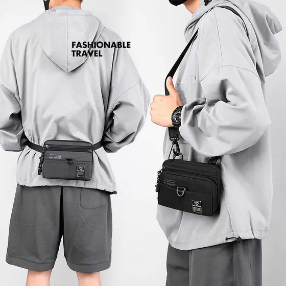 Bolsa mensageiro masculina e feminina, multicompartimento, à prova d'água, Nylon, Oxford, versão coreana, Hong Kong, 3T,