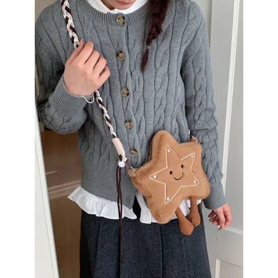 Bonito pelúcia estrela biscoito saco 2025 novo estilo na moda simples japonês coreano bolsa de ombro saco do mensageiro 