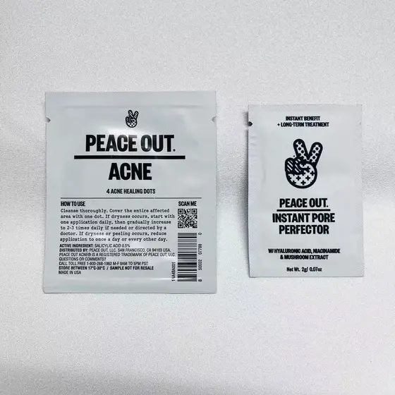 Peace Out Ance Acne Patch 4 adesivos em um saco para remover marcas de acne desbotadas/Primer de maquiagem de poros invi