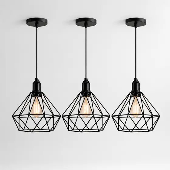 Kit 3 Pendentes Decorativos Aramados Preto Design Diamante