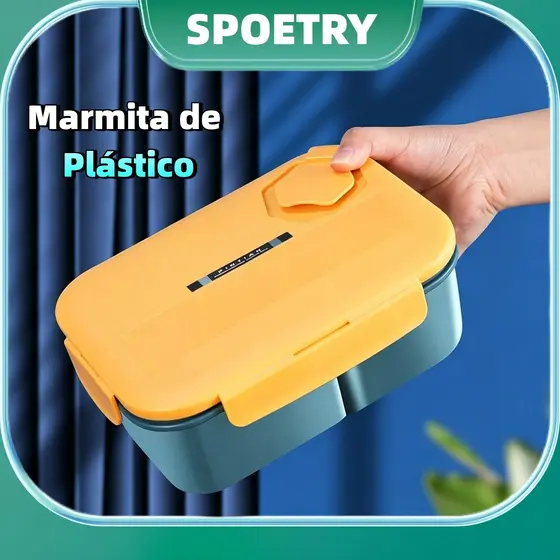Marmita de Plástico com Trava de Segurança Capacidade 1.4 Litro com Divisórias Microondas Geladeira Dieta e Almoço