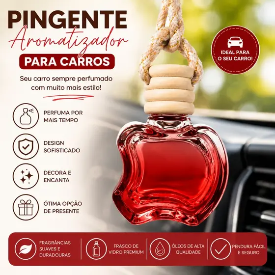 Pingente Aromatizador Cheirinho para Carro Maçã Vidro Perfume Decorativo Aromatizante