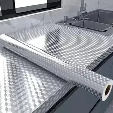 Revestimento Autoadesivo Alumínio 5Mx40cm, Anti‑gordura Água Óleo para Cozinha Armário Gaveta, Fácil Instalação