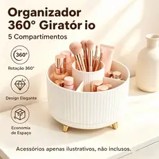 Organizador Porta Pincel de Maquiagem 360° Giratório, 5 Compartimentos, Organizador de Mesa para Cosméticos