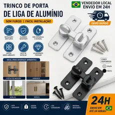 Trinco de Porta de Alumínio Sem Furo - Fecho Tranqueta Resistente Fácil de Instalar Não Danifica Porta Janela Armário