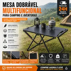 Mesa Tática Dobrável Camping Aço Carbono Suporta 50kg Gancho Lateral Portátil Pesca Piquenique Envio 24h