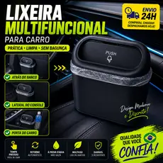 Lixeira para Carro Suspensa Multifuncional, Tampa com Retorno Automático, Lixeira Portátil para Veículos