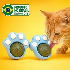 Brinquedo Pata de Gato Azul com Bola de Catnip Natural Autocolante, Diversão e Higiene Bucal para Gatos Envio Rápido 24h