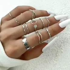 Conjunto com 10 Anéis Femininos Design Vazado Padrão Ondulação Aquática Joia Elegante Para Uso Diário e Presente