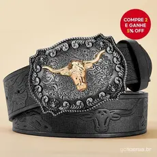 Cinto Ocidental Masculino Bonito , Marrom – Estilo Cowboy De Couro Sintético Preto Com Detalhes Em Relevo E Fivela De Li