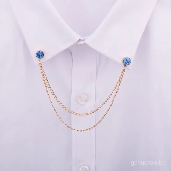 Coreia Simples Borla Dupla Corrente Strass Agulha Camisa Colar Masculino Azul Vermelho Mini Broche Para Festa De Casamen