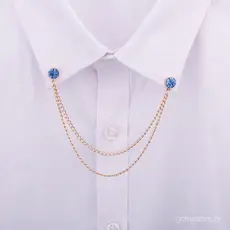 Coreia Simples Borla Dupla Corrente Strass Agulha Camisa Colar Masculino Azul Vermelho Mini Broche Para Festa De Casamen