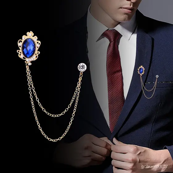 Moda Strass Borla Corrente Broche Temperamento Masculino Versátil Terno Acessórios Emblemas Vestido Corsage