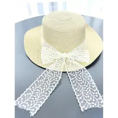 Chapéu de palha de aba grande com laço de renda feminino verão beira-mar praia protetor solar chapéu de sol férias
