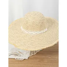 Guarda-sol francês protetor solar chapéu influenciador viagem verão renda palha respirável férias beira-mar praia aba gr