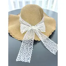 Chapéu de palha de renda feminino verão ao ar livre chapéu de sol aba grande estilo Hepburn protetor solar praia chapéu