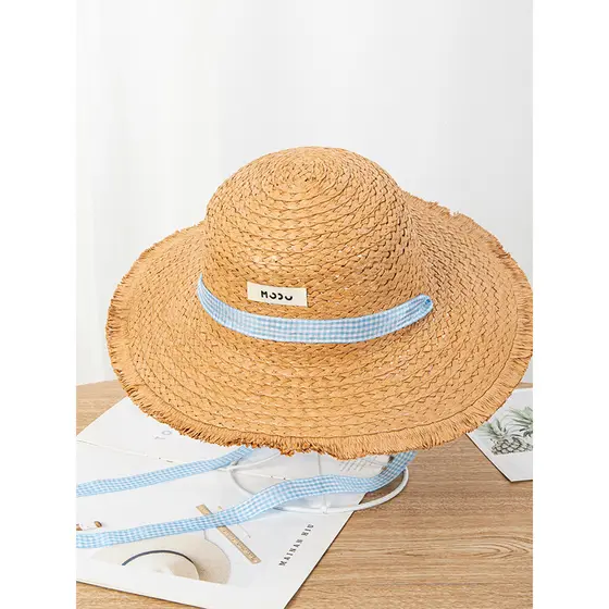 2025 novo estilo plana superior tecido chapéu de palha feminino aba grande verão beira-mar chapéu de sol chapéu de sol c