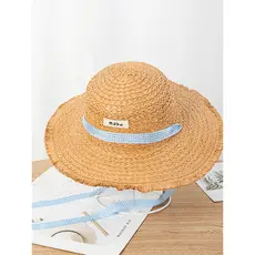 2025 novo estilo plana superior tecido chapéu de palha feminino aba grande verão beira-mar chapéu de sol chapéu de sol c