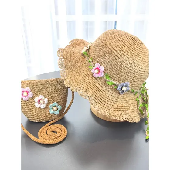 Novo estilo fresco menina doce guirlanda chapéu de sol moda simples renda tecido chapéu de palha beira-mar praia chapéu