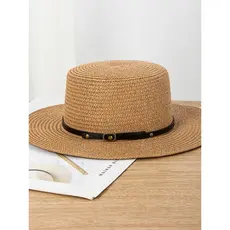 Novo estilo de verão chapéu de palha de topo plano aba grande protetor solar chapéu de sol chapéu superior à beira-mar v