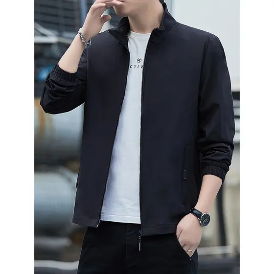 Luz estilo maduro primavera outono jaqueta masculina Street wear Casual exterior wear gola administrativo jaqueta de neg