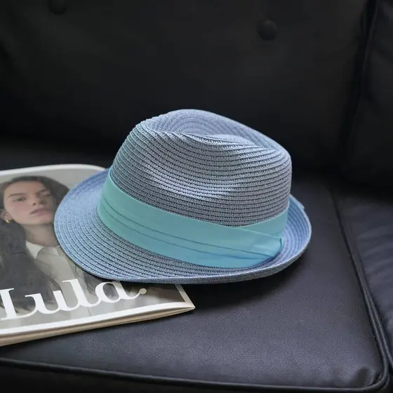 Estilo celebridade primavera verão moda panamá palha chapéu feminino britânico Casual Jazz chapéu de palha azul claro ch