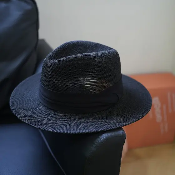 Simples unissex tecido à mão preto panamá chapéu de palha feminino verão viagem férias chapéu de sol Casual chapéu super